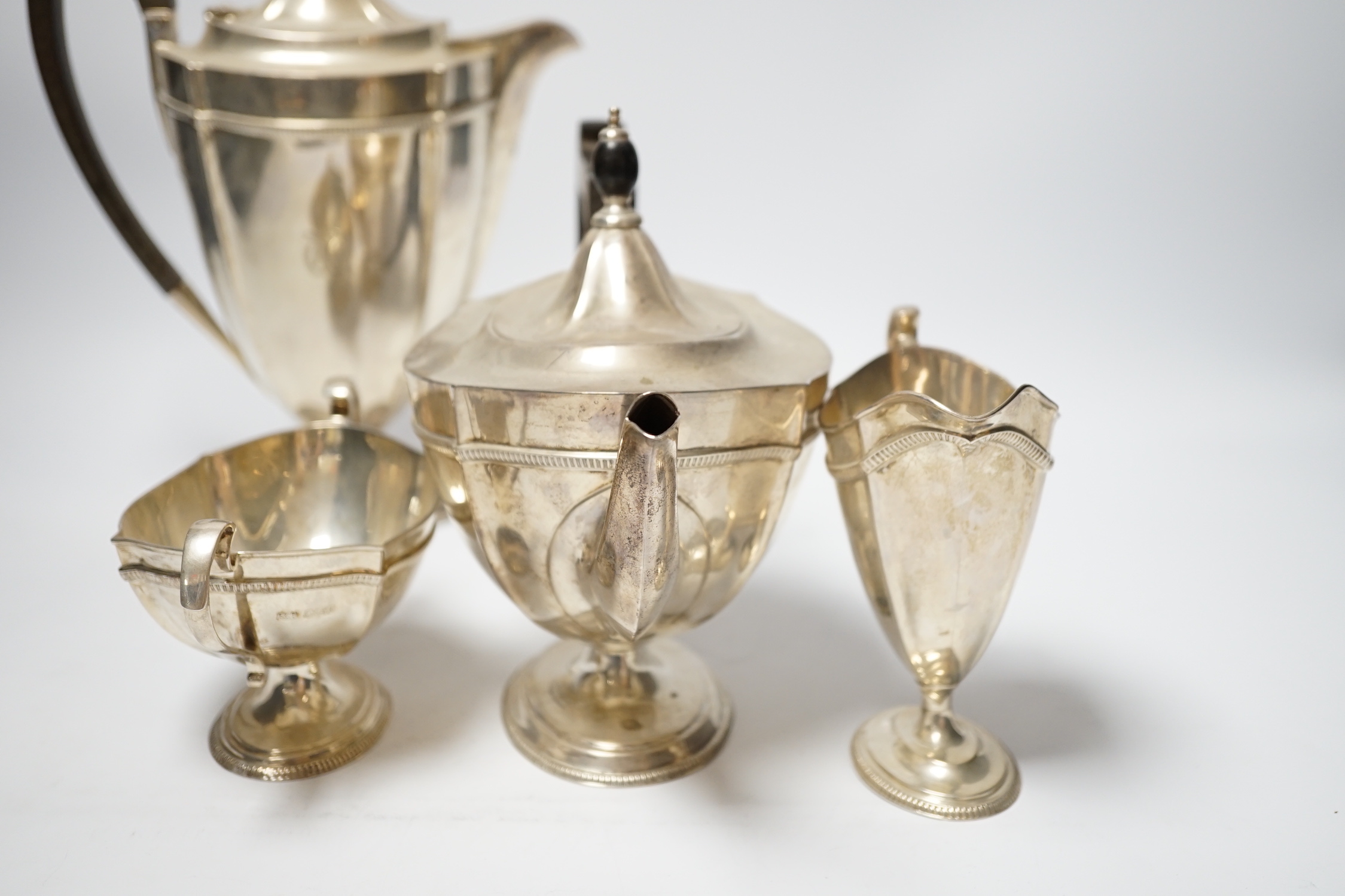 A George V silver four piece tea set, Roberts & Belk, Sheffield, 1918, gross weight 40.3oz.